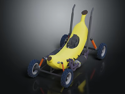 Creative Yellow Banana Shaped Car With Black Wheels And Gray Seat Structure 3d model