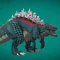 Giant Monster Dinosaur Featuring Open Mouth Sharp Teeth Green Skin Red Back And White Spikes
