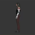 Man With Black Tank Top Red Graphic Brown Pants And Mechanical Arm 3D Character Render