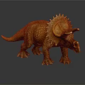 Realistic Orange Triceratops Dinosaur Model With Scaled Skin Horns And Frill