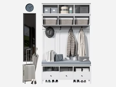 Modern Shoe Cabinet For Entryway With Hanging Hooks Drawers And Multiple Storage Shelves 3d model