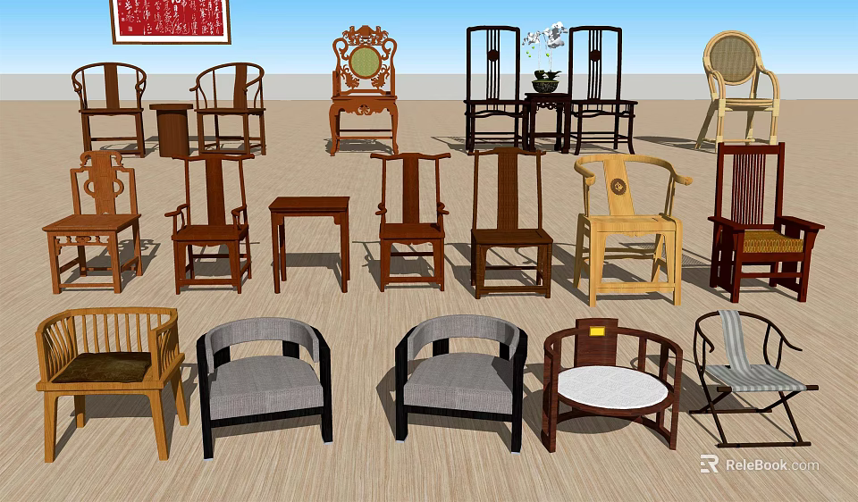 Different Armchair Designs with Wooden Frames and Fabric Upholstery for Home Decor 3d model 