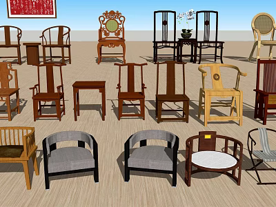 Different Armchair Designs with Wooden Frames and Fabric Upholstery for Home Decor 3d model