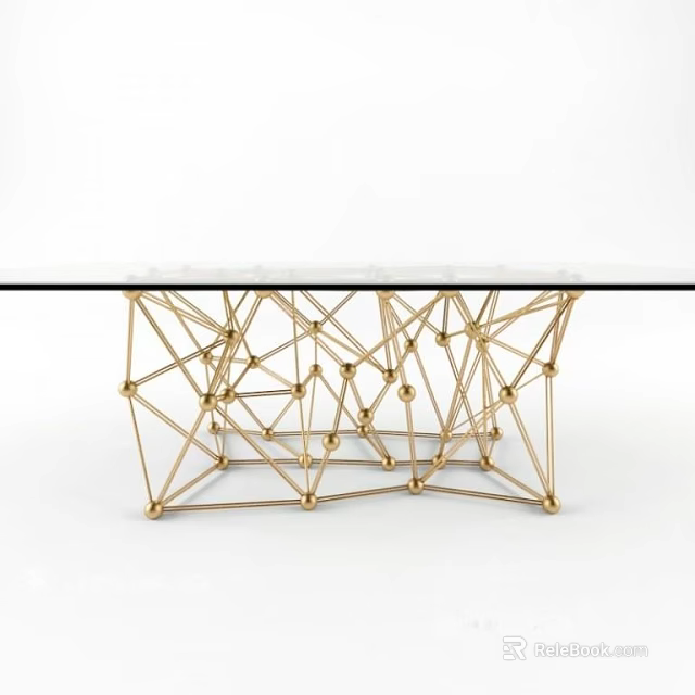 Modern Dining Table With Gold Geometric Frame And Clear Glass Top Design 3d model 