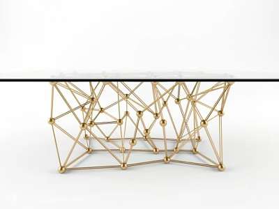 Modern Dining Table With Gold Geometric Frame And Clear Glass Top Design 3d model