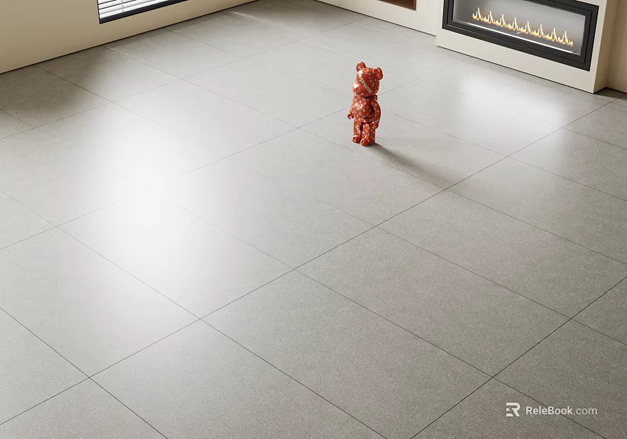 Light Gray Tile Floor In Modern Indoor Space With Teddy Bear Decor 3d model