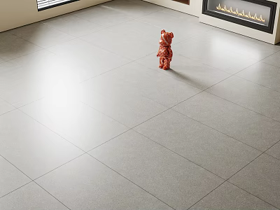 Light Gray Tile Floor In Modern Indoor Space With Teddy Bear Decor 3d model