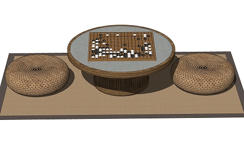 New Chinese Go Table Tea Table and Chair Tea Table Futon Cushion 3d model