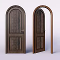 Solid Wood Hinged Doors with Arched Top and Dark Wood Grain Closed and Open Design
