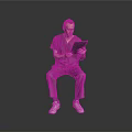 Game Movie Character in Pink Scrubs Sitting on Reflective Ground Holding Tablet with Gray Background