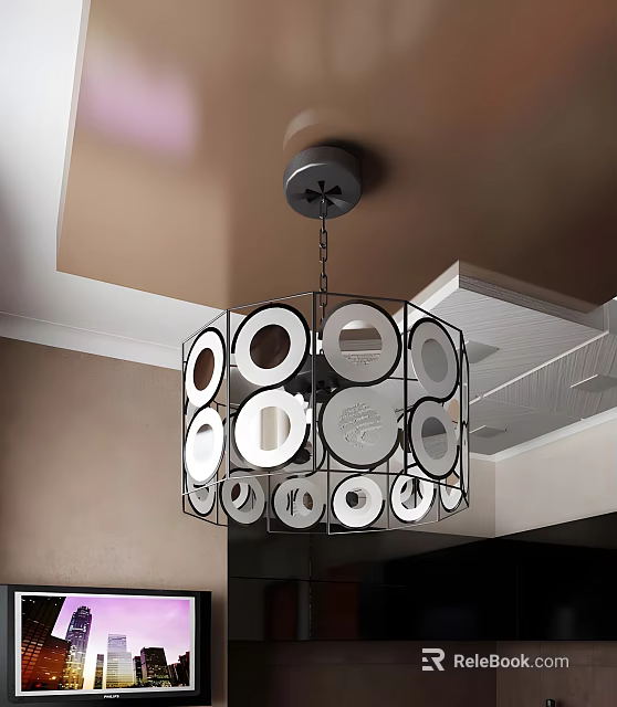 Modern Pendant Light with Metal Frame and Circular Geometric Design for Interior Decor 3d model