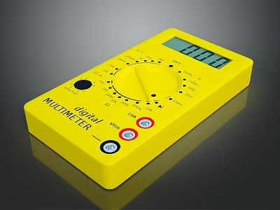 Yellow Digital Multimeter With LCD Display Screen Dial And Control Buttons 3d model