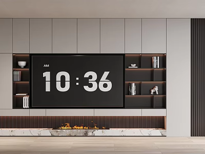 Modern TV Wall Unit with Built in Bookshelves Decorations and Fireplace in Contemporary Living Room 3d model