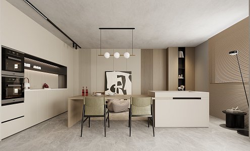 Modern Kitchen Open Kitchen Dining Table and Chair 3d model