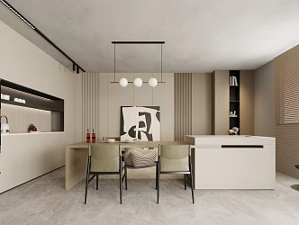 Modern Kitchen Open Kitchen Dining Table and Chair 3d model