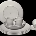 Elegant White Dinnerware Set Including Stacked Plates Cups And Bowls 3d model