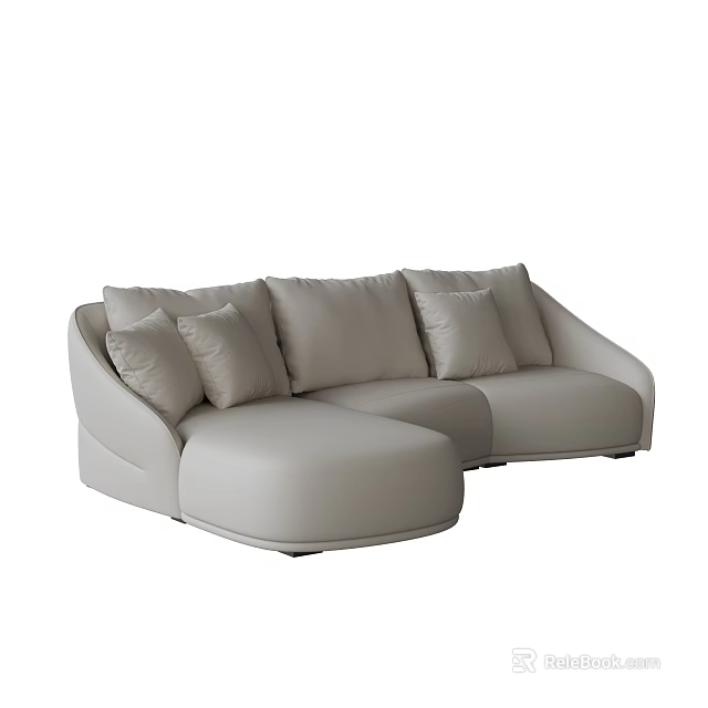 Modern Light Gray Sectional Sofa With Curved Design And Plush Cushions 3d model