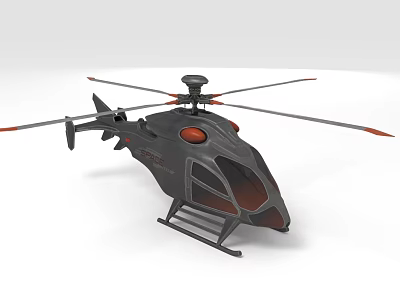 Black Helicopter 3D Model With Rotors Cockpit Detailed Design And Orange Accents 3d model