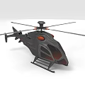 Black Helicopter 3D Model With Rotors Cockpit Detailed Design And Orange Accents