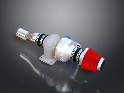 Computer Hardware Component With Silver Metal Body Red Part And Circular Rings 3d model