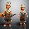 3D Character Creature Models Wearing Hat And Colorful Outfit With Surfboard And Knife