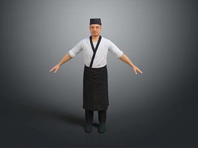 Chef Character In Traditional Uniform With White Shirt And Black Apron 3d model