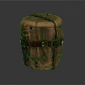 Brown Cylindrical Household Storage Item With Stitched Design And Leather Strap Buckle