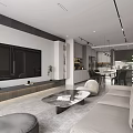 Modern Living Dining Area Interior Design With Marble Table Chairs Pendant Lights and Decor Plants