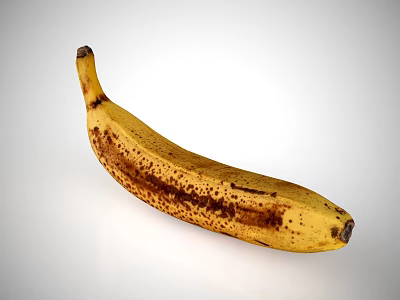 Single Ripe Yellow Banana With Natural Brown Spots On White Background 3d model