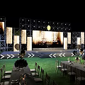 Grand Awards Ceremony Stage Setup With Large Screen Lighting And Dining Tables 3d model