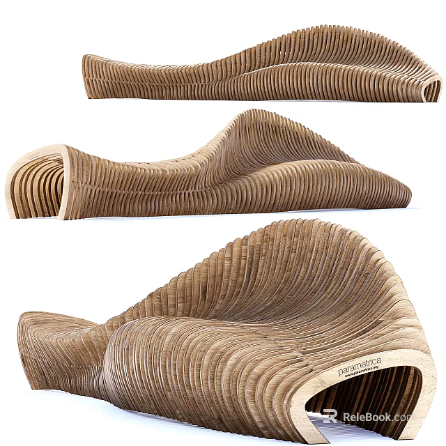 Modern Outdoor Chair With Woven Curved Wave Design And Natural Material Appearance 3d model 