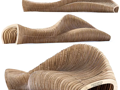 Modern Outdoor Chair With Woven Curved Wave Design And Natural Material Appearance 3d model
