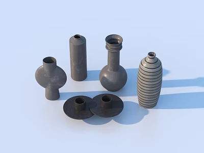 Household Decorative Vases with Various Shapes Cylindrical Spiral and Base Designs 3d model