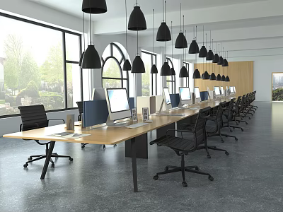 modern public office area desk staff area 3d model