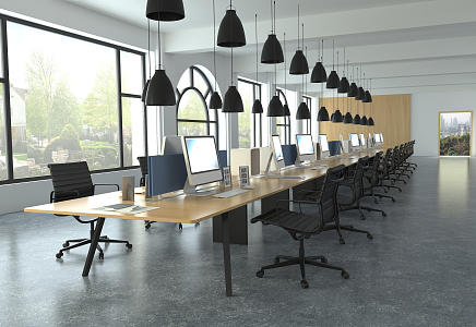 modern public office area desk staff area 3d model