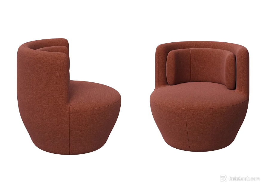 Modern Brown Fabric Single Sofa With Rounded Design For Living Room 3d model