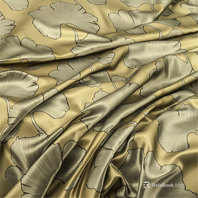 Golden Silk Fabric With Ginkgo Leaf Pattern And Smooth Drape Texture 3d model 