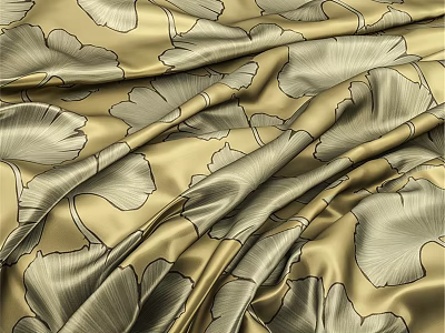 Golden Silk Fabric With Ginkgo Leaf Pattern And Smooth Drape Texture 3d model