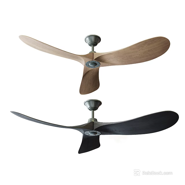 Modern Stylish Ceiling Fan With Wooden And Black Blades For Interior Decoration 3d model 