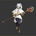 White Haired Long Eared Character Walking With Red Staff Featuring Golden Head And Red Gem