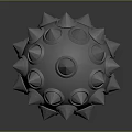 Spiked Mace Weapon With Red Handle And Metal Head Featuring Sharp Spikes And Round Protrusions
