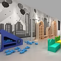 Fun Recreation Area Interior Design With Slides Climbing Structures Seating Areas And Colorful Decor 3d model