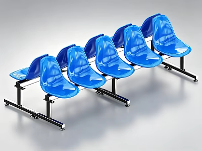Blue Public Chairs in a Row with Metal Frames for Public Areas 3d model