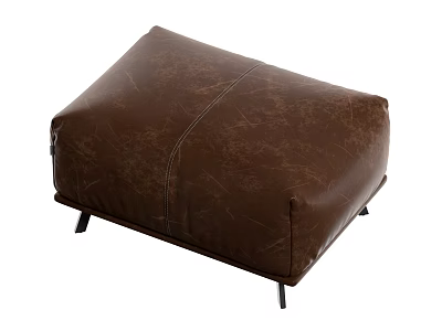 Brown Leather Ottoman With Textured Surface And Black Legs For Home Decor 3d model