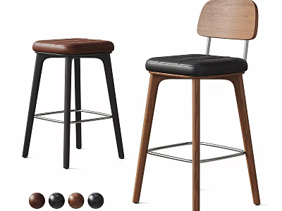 Modern Padded Leather Bar Stools With Multiple Styles And Color Options For Home Kitchen Spaces 3d model