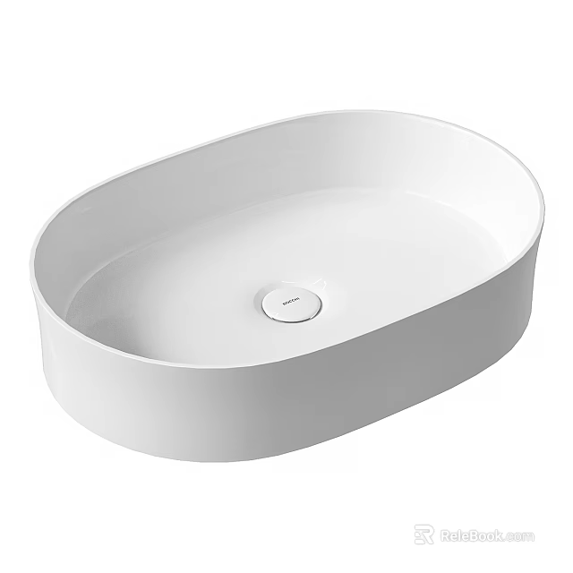 White Oval Shaped Countertop Wash Basin With Smooth Surface Modern Design 3d model