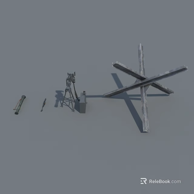 Military Weapon Components Featuring Cannon Barrel Gun And Metal Support Structures 3d model