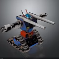 Robot Character With Tank Tracks Cannon Arms Blue Red Design 3d model