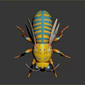 Colorful Mechanical Insect With Yellow Body Blue Eyes And White Striped Wings