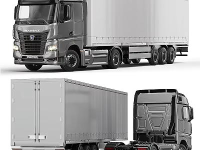 Heavy Duty Cargo Truck With Modern Cab Design And Enclosed Trailer 3d model
